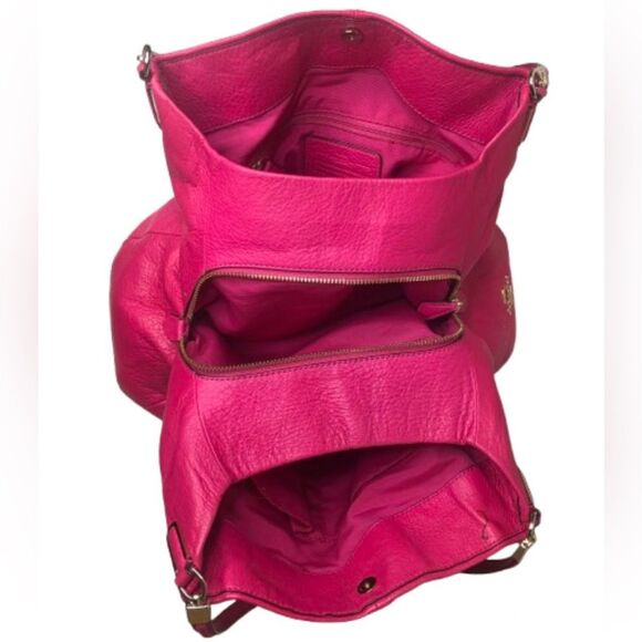 COACH Madison Phoebe Tumbled Hot Pink Leather 3 Section Shoulder Bag VINTAGE - Picture 8 of 17